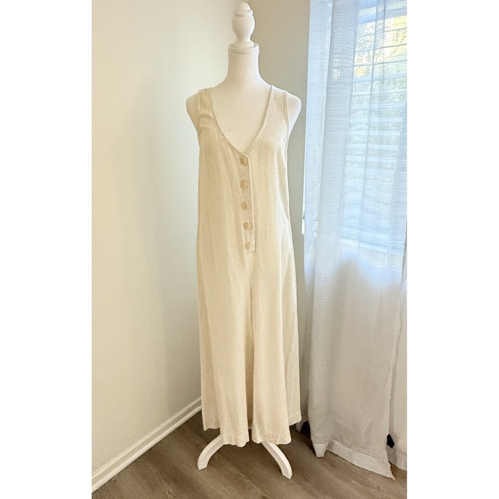 Rachel Zoe Romper Women Medium Linen Blend Ivory Resort Boho Wide Leg Vacay USA
